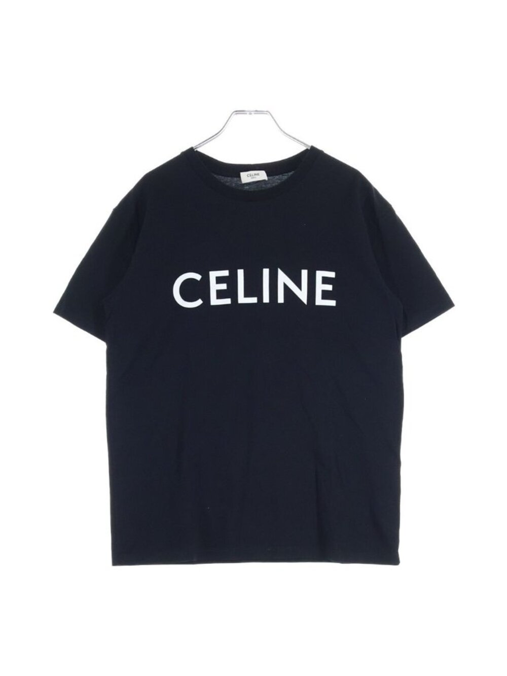 Celine Loose Cotton Jersey Logo Print Crew Neck Short Sleeve T-Shirt Black